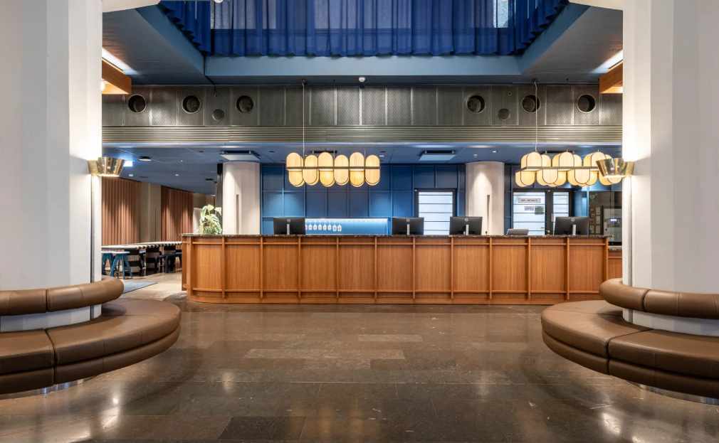 Reception desk and seating area at Scandic Grand Marina